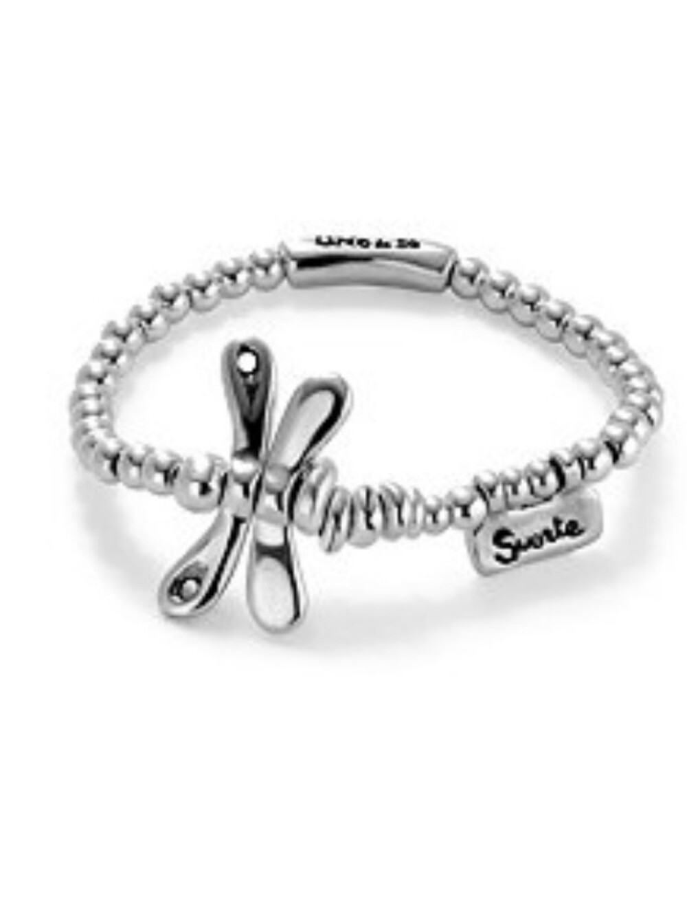 Uno De 50 • SER REBELDE • Silver Dragonfly Beaded Stretch Bracelet